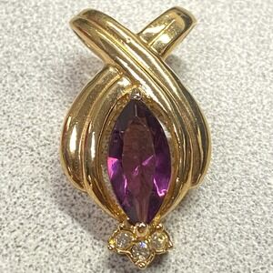 Gold Tone Pendant with Purple Faux Gem Bold Statement Fairy Jewelry